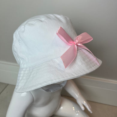 White Sunhat with Bow and Velcro Fastening