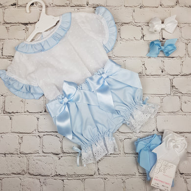 Wee Me Blue Double Bow Bloomer Set