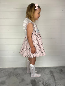 Ceyber Girls Pink Polka Frill Shoulder Dress