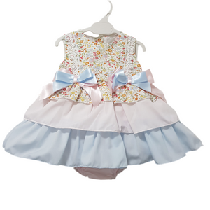 Ceyber Baby Girls Pink and Blue Floral Puffball Style Dress