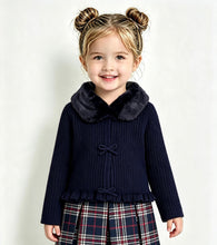 Load image into Gallery viewer, Mayoral Girls Navy Faux Fur Collar Cardigan