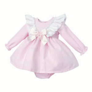 Wee Me Baby Girls Pink Frill Sleeve Dress