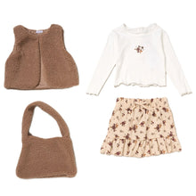 Load image into Gallery viewer, Willow &amp; Whistle Girls Borg Gilet Beige Floral 4 Piece Skirt Set