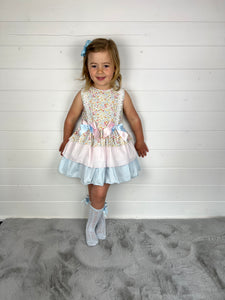 Ceyber Girls Pink And Blue Puffball Style Dress