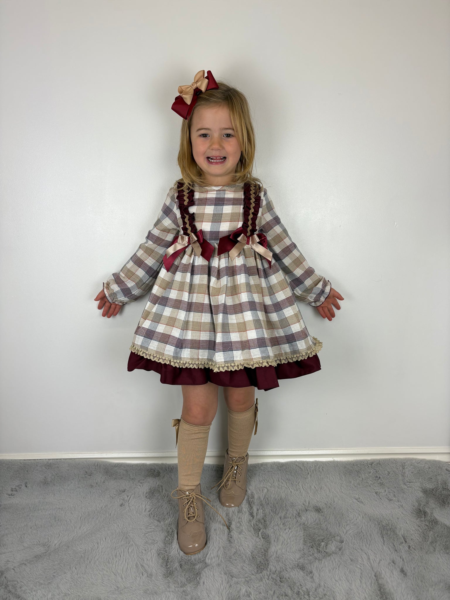Ceyber Burgundy & Tan Dress – Bella Bambini