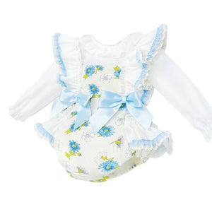 Wee Me Baby Girls Blue Floral Romper Set