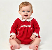 Load image into Gallery viewer, Beau Kid Baby Girls Red Herringbone Smock Romper