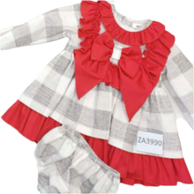 Load image into Gallery viewer, Ceyber Baby Girls Grey and Red Check Dress