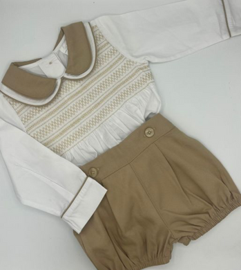 Mabini Boys Beige Long Sleeve Smock Set