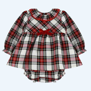 Baby Ferr Baby Girls Velvet Bow Check Dress