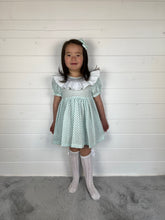 Load image into Gallery viewer, Ceyber Girls Mint Smocked Frill Collar Dress