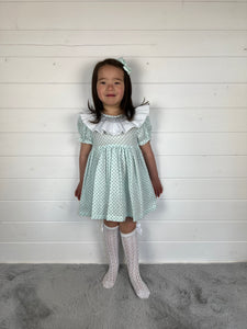 Ceyber Girls Mint Smocked Frill Collar Dress