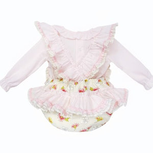 Wee Me Baby Girls Pink and Cream Floral Romper Set