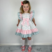 Load image into Gallery viewer, Ceyber Girls Peach Floral Gingham Dress