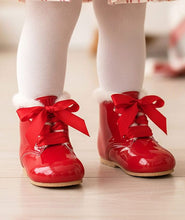 Load image into Gallery viewer, Sevva Claudia Patent Leather Ribbion Fur Boots