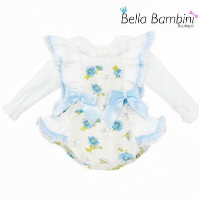 Wee Me Baby Girls Blue Floral Romper Set