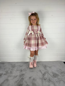 Ceyber Girls Double Bow Cream and Pink Dress
