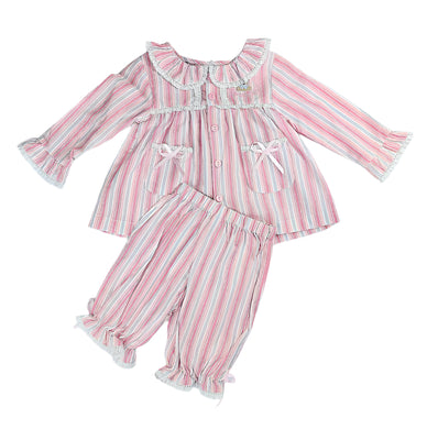 Beau Kids Baby Girls Pink Stripe Teddy Pyjamas