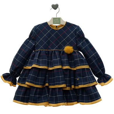 Marta Older Girls Mustard & Navy Pom Dress