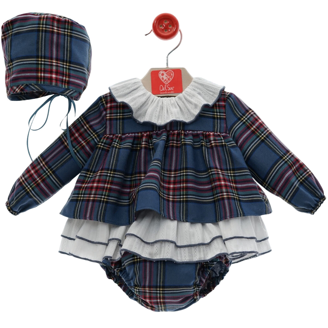 Del Sur Baby Girls Blue Tartan Dress