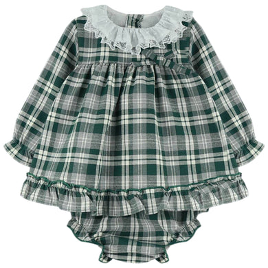 Baby Ferr Baby Girls Bottle Green Check Dress