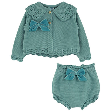 Dulce De Fresa Baby Girls Teal Knit Set