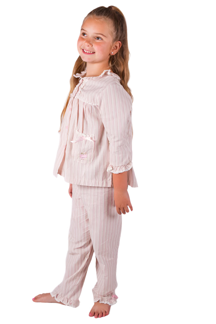 Beau Kids Girls Pink Stripe Teddy Pyjamas