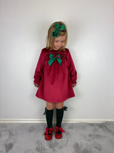 Load image into Gallery viewer, Ceyber Red and Green Velvet Dress