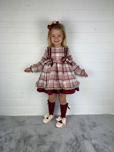 Ceyber Girls Double Bow Burgundy and Pink Dress