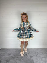 Load image into Gallery viewer, Ceyber Girls Double Bow Green and Tan Dress
