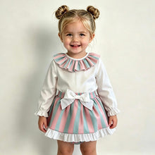Load image into Gallery viewer, Ceyber Older Girls Baby Pink &amp; Green Stripe Skirted Jam Set