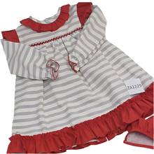 Load image into Gallery viewer, Ceyber Older Girls Red and Grey Stripe Dress