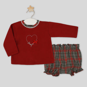 Rapife Baby Girls Burgundy And Grey Check Jam Set