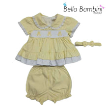 Load image into Gallery viewer, Mabini Girls Lemon Bunny Smock Jam Set