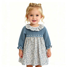 Load image into Gallery viewer, Sardon Baby Girls Blue Floral Half Knit Dress