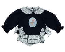Load image into Gallery viewer, Valentina Mati Navy Floral Deer Skirted Jam Set