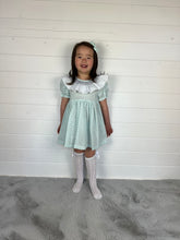 Load image into Gallery viewer, Ceyber Girls Mint Smocked Frill Collar Dress