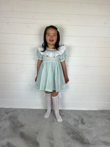 Ceyber Girls Mint Smocked Frill Collar Dress
