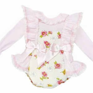 Wee Me Baby Girls Pink and Cream Floral Romper Set