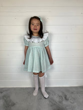 Load image into Gallery viewer, Ceyber Girls Mint Smocked Frill Collar Dress