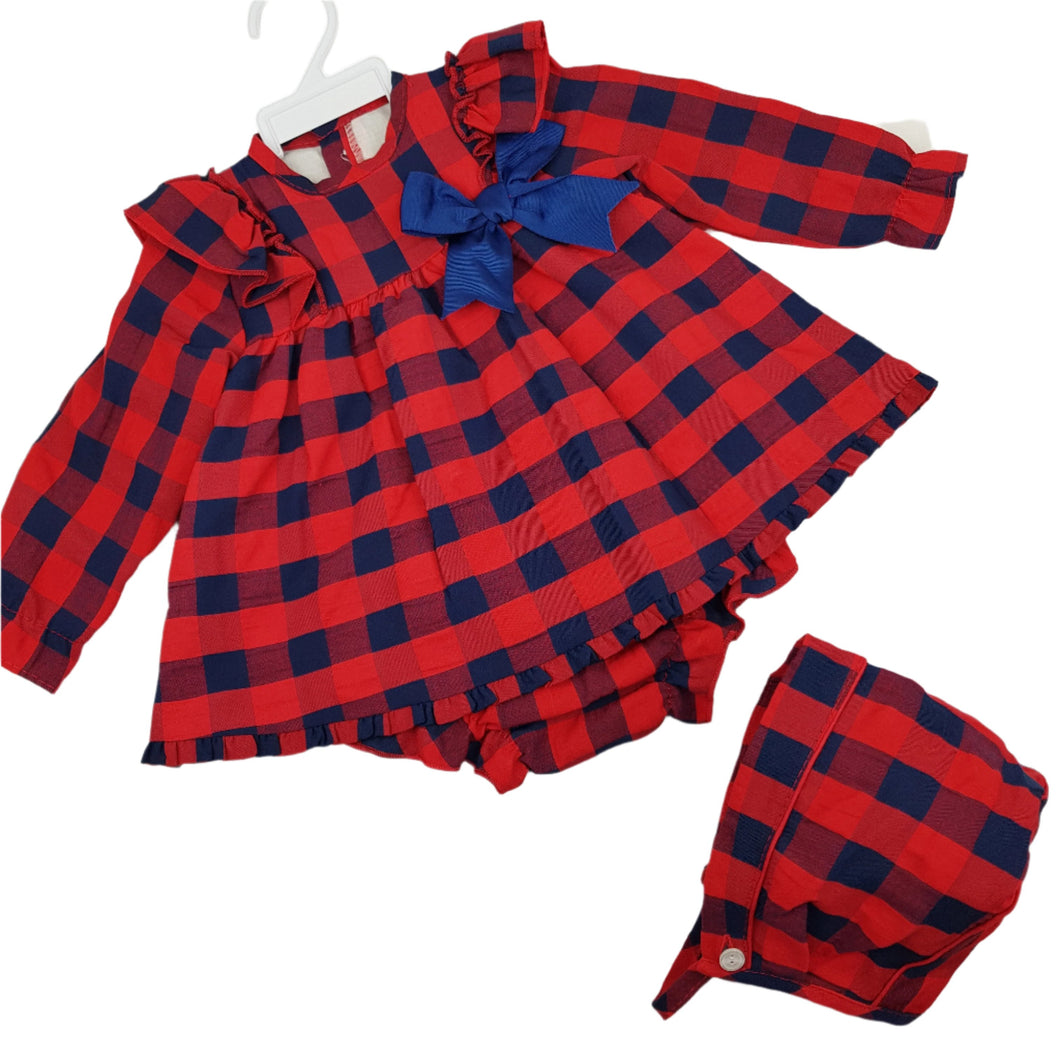 *SALE* Baby Ferr Baby Girls Navy And Red Gingham Dress