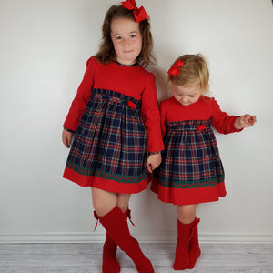Baby Ferr Older Girls Red and Navy Tartan Dress 2Y-8Y