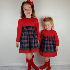 Baby Ferr Older Girls Red and Navy Tartan Dress 2Y-8Y