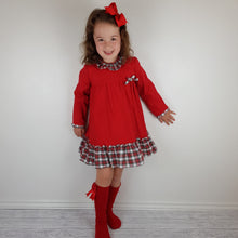 Load image into Gallery viewer, Baby Ferr Older Girls Red Check Trim Dress 2Y-8Y