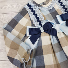 Load image into Gallery viewer, Ceyber Baby Girls Blue and Tan Check Dress 3M-36M