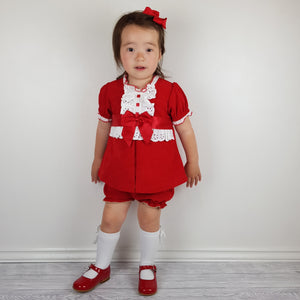 Wee Me Baby Girls Red and White Velour Set