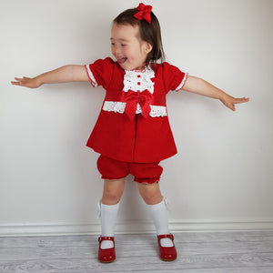 Wee Me Baby Girls Red and White Velour Set