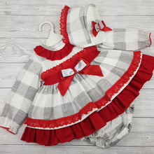 Load image into Gallery viewer, Ceyber Baby Girls Red and Grey Check Dress 3M-36M
