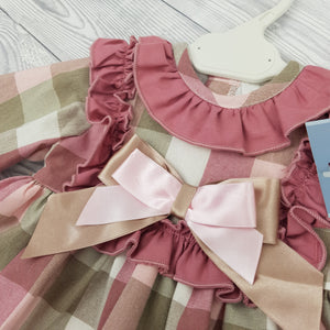 Ceyber Baby Girls Pink and Tan Check Dress 3M-36M