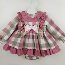 Load image into Gallery viewer, Ceyber Baby Girls Pink and Tan Check Dress 3M-36M